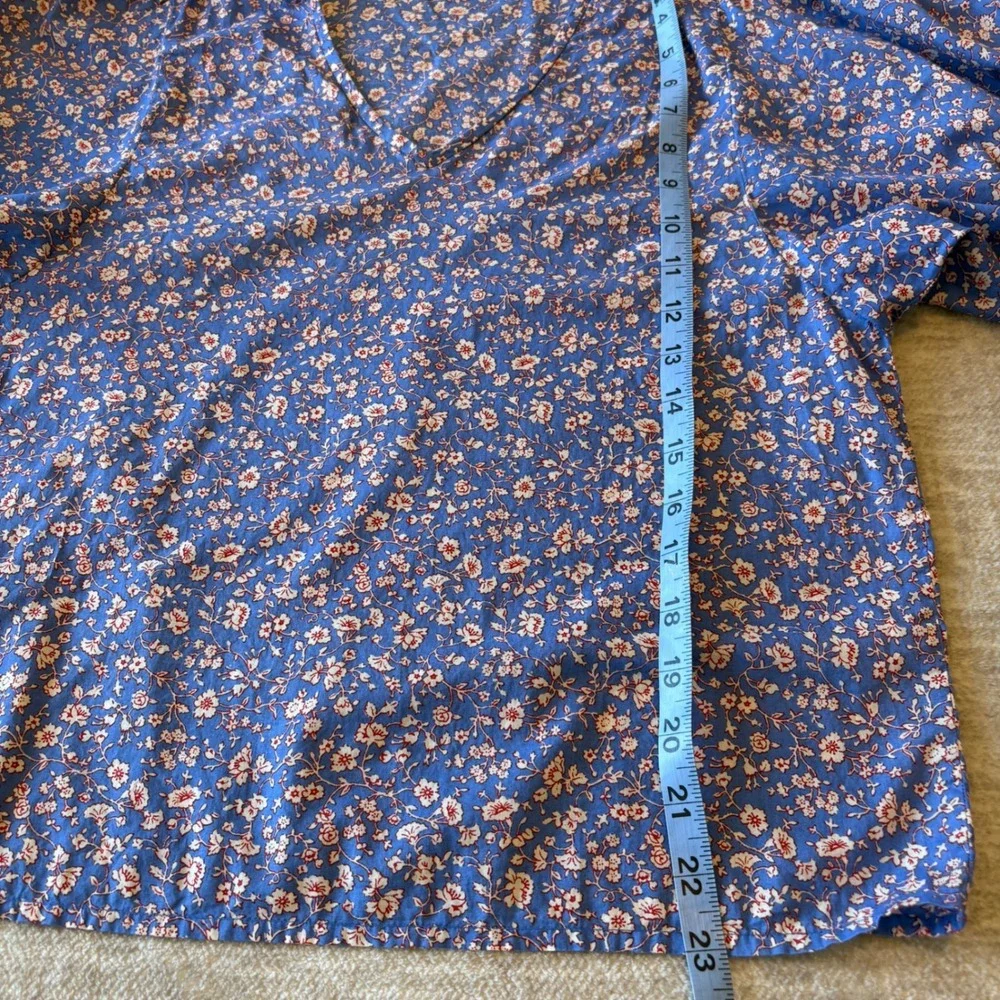 Madewell Blue Floral Puff‎ Sleeve V Neck Casual Blouse Top Women XS Boho Peasant
